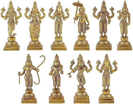 ARTVARKO Brass Dashavatara Dasavatharam of Lord Vishnu Statues Ten Incarnations Avatars Idol Murti for Mandir Puja Temple -Height 6 Inch