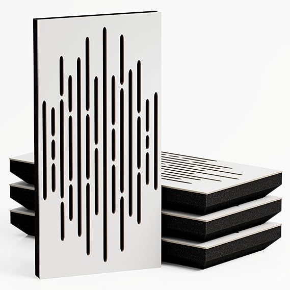 4 Pack Narrow Sound Absorption-Diffuse Acoustic Panel | 50x25cm | Absorption - Diffusion - Reflection - Soundproofing | Model-Thickness-Color: [WAVE - 53mm | White ]