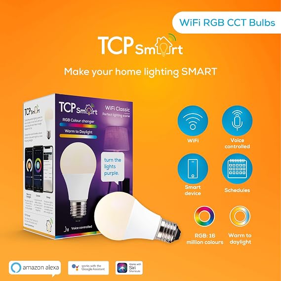 TCP Smart Wi-Fi LED Lightbulb Classic E27 Colour Tuneable White & Colour Changing Dimmable, Rgb [Energy Class F]