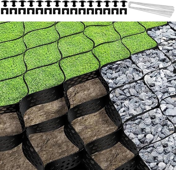 2" Depth Ground Grid Gravel Stabilizer Grid,4 FT x 30 FT Geo Grid Permeable Pavers Base,Geocell Geogrid for Retaining Wall,Slopes,Grass,Walkway,Shed Base,Driveway,Patio,1885 lbs per sq ft Load