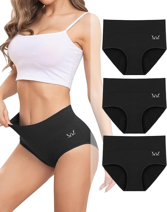 Rdiner Heavy Flow High Absorbency Period Underwear Women, Leakproof Panties Postpartum Menstrual Hipster Briefs Teens 3 Pack