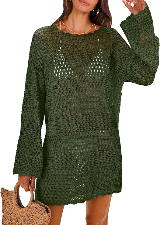 ANRABESS Women Swimsuit Crochet Swim Cover Up 2026 Summer Bathing Suit Swimwear Mesh Knit Beach Dress Vacation Outfits