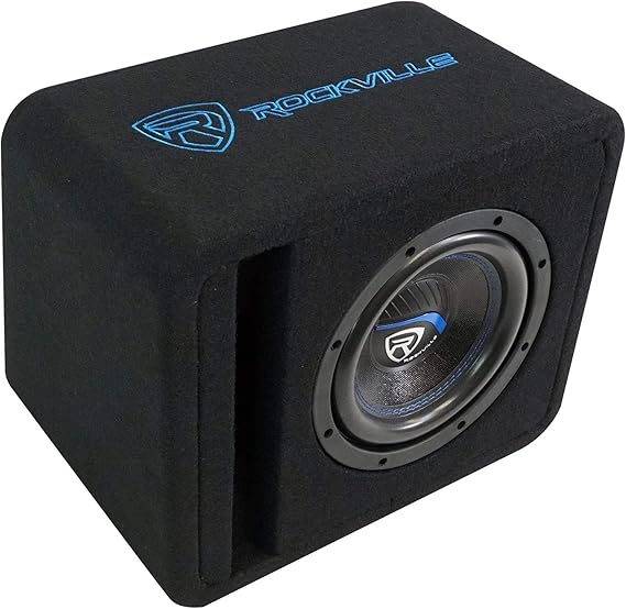Rockville VS8K54 8" K5 Car Subwoofer in Vented Enclosure Box, 4 Ohm | 800W Peak / 200W RMS CEA Rated, Cast Iron Basket, Aluminum Voice Coil, 3/4" MDF, 15 Degree Angle, Tuned 37Hz