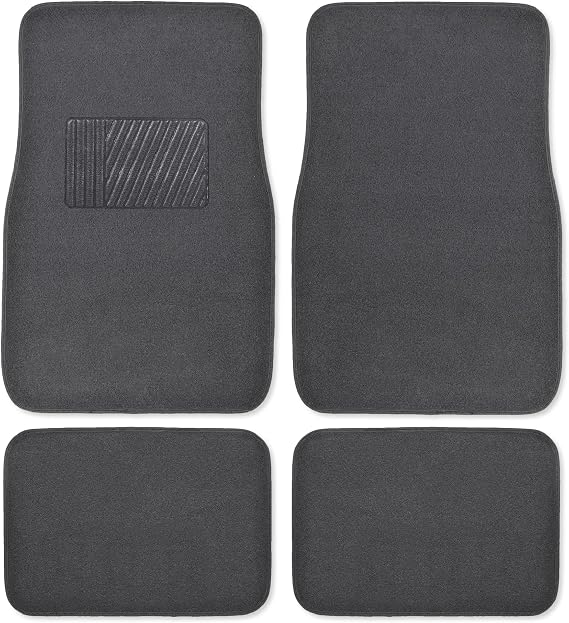 Premium 4 Piece Set of Carpet Car Floor Mats with Vinyl Safety Heel Pad for Car, Truck, SUV, Coupe Sedan, Black (MT-100-BK) Pack of 1
