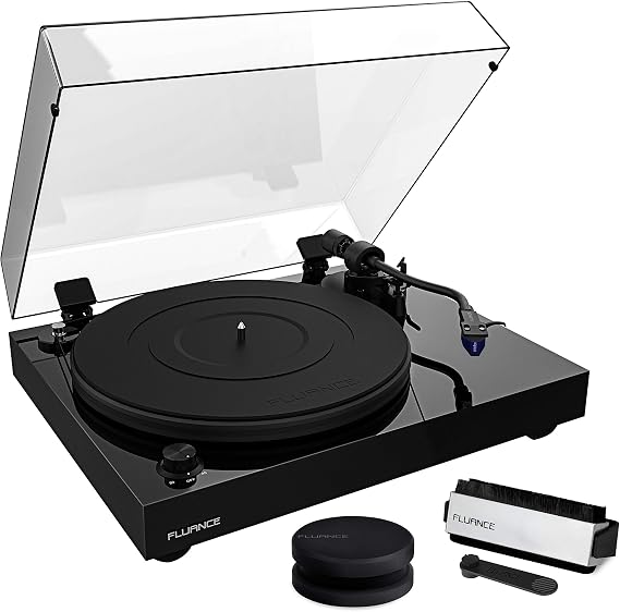 Fluance RT84 Reference High Fidelity Vinyl Turntable Record Player with Ortofon 2M Blue Cartridge, Speed Control Motor, Record Weight, 3 in 1 Stylus and Record Cleaning Vinyl Accessory Kit