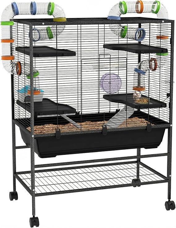 PawHut 32" Large Hamster Cage with Storage Shelf for Syrian Hamster, Tubes