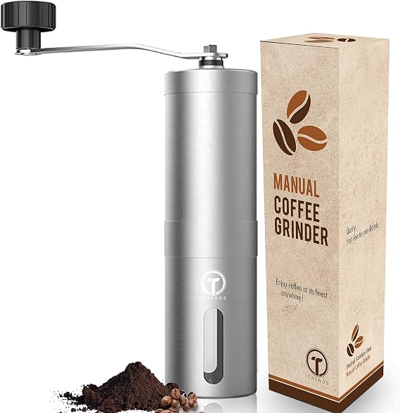 Manual Coffee Grinder by iTrends Stainless Steel Manual Coffee Bean Grinder, Manual Burr Hand Crank Coffee Grinder with Adjustable Settings for Espresso to Coarse Coffee. Perfect Coffee Lovers Gift.