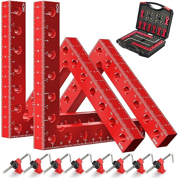 WETOLS Corner Clamps for Woodworking, 4Pcs 5.5" Aluminum Alloy Right Angle Clamp, Spreader Positioning Squares with 6-Sided Scales, 90 Degree Clamp for Cabinets, Drawers, Shelves, Frames