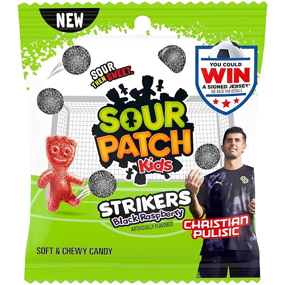 SOUR PATCH KIDS Strikers Black Raspberry Soft & Chewy Gummy Candy, 3.17 oz