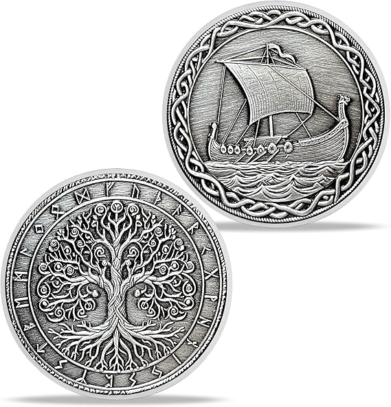 Imasoner Viking Ship and Ancient Tree of Life Viking Coin, Norse Mythology Novelty Coin, Unique Gift for Men and Viking Enthusiasts
