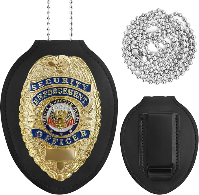 Universal Metal Badge with Leather Shield Case and Hook Fastener, Ideal for Dressing up and Cosplay.-1 Gold Sec