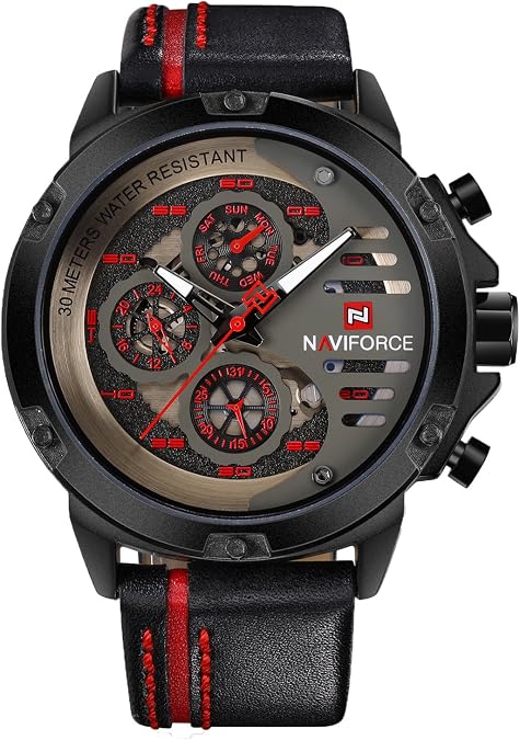 NAVIFORCE Sport Military Watches for Men Waterproof Watch Analog Quartz Leather Band Date Calendar Clock Wristwatch