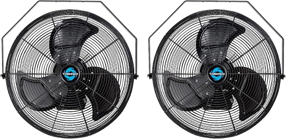 Tornado 2 Pack 20 Inch Outdoor Rated IPX4 Water-Resistant High Velocity Fan Industrial Workstation Wall Mount Fan For Commercial, Industrial, Greenhouse Use 3 Speed 4750 CFM UL Safety Listed