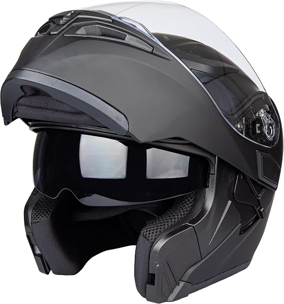 Flip-Up Motorcycle Helmet Dual Visor Sun Shield Flip up Modular Motocross DOT ECE Approved Helmets (Medium, Matte Black)