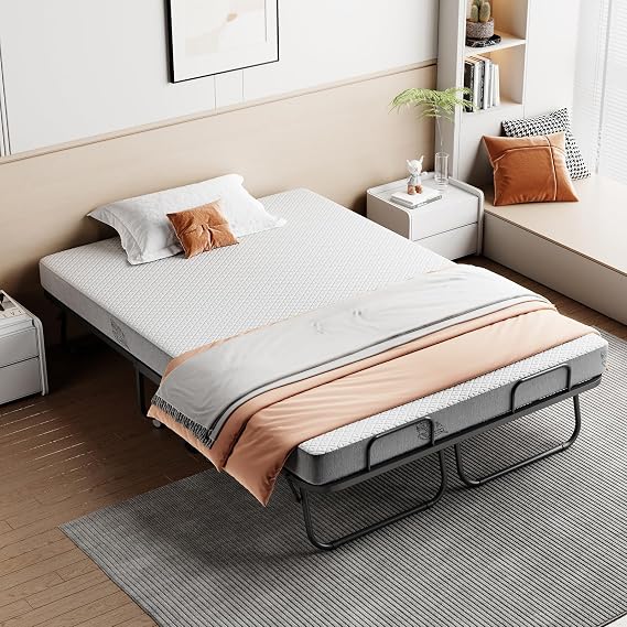 Deluxe Folding Bed with 5" Memory Mattress, 75"54" Full Size Double Portable Bed for Adults, Roll Away Foldable Beds on Wheels for Guest,Hideaway,Save Space