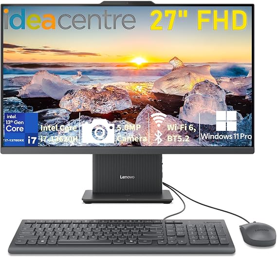 Lenovo IdeaCentre AIO 27" FHD All-in-One Desktop Computer, Intel Core i7-13620H, 16GB DDR5 RAM, 1TB SSD, Wi-Fi 6, Windows 11 Pro, Business & Home Office