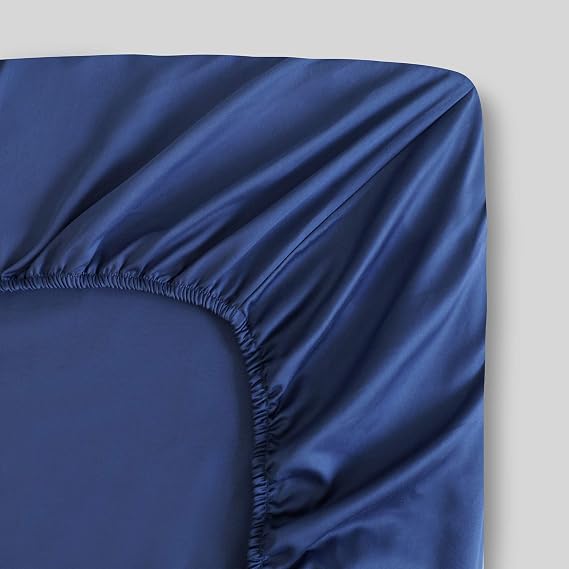 Fabdreams 100% Organic Cotton Percale Weave Twin Size Fitted Sheet | 300 Thread Count | GOTS Certified | Long Staple Cotton | Cool Crisp Breathable | Fits Upto 17" Deep Pocket | Dark Blue