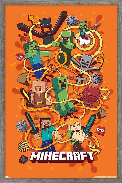 Trends International Minecraft - Funtage Wall Poster, 14.725" x 22.375", Barnwood Framed Version