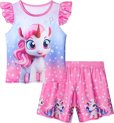 LQSZ Girls Pajamas Set Toddler Girls Gifts PJs Summer Sleepwear for Little Kids 2-12 Years