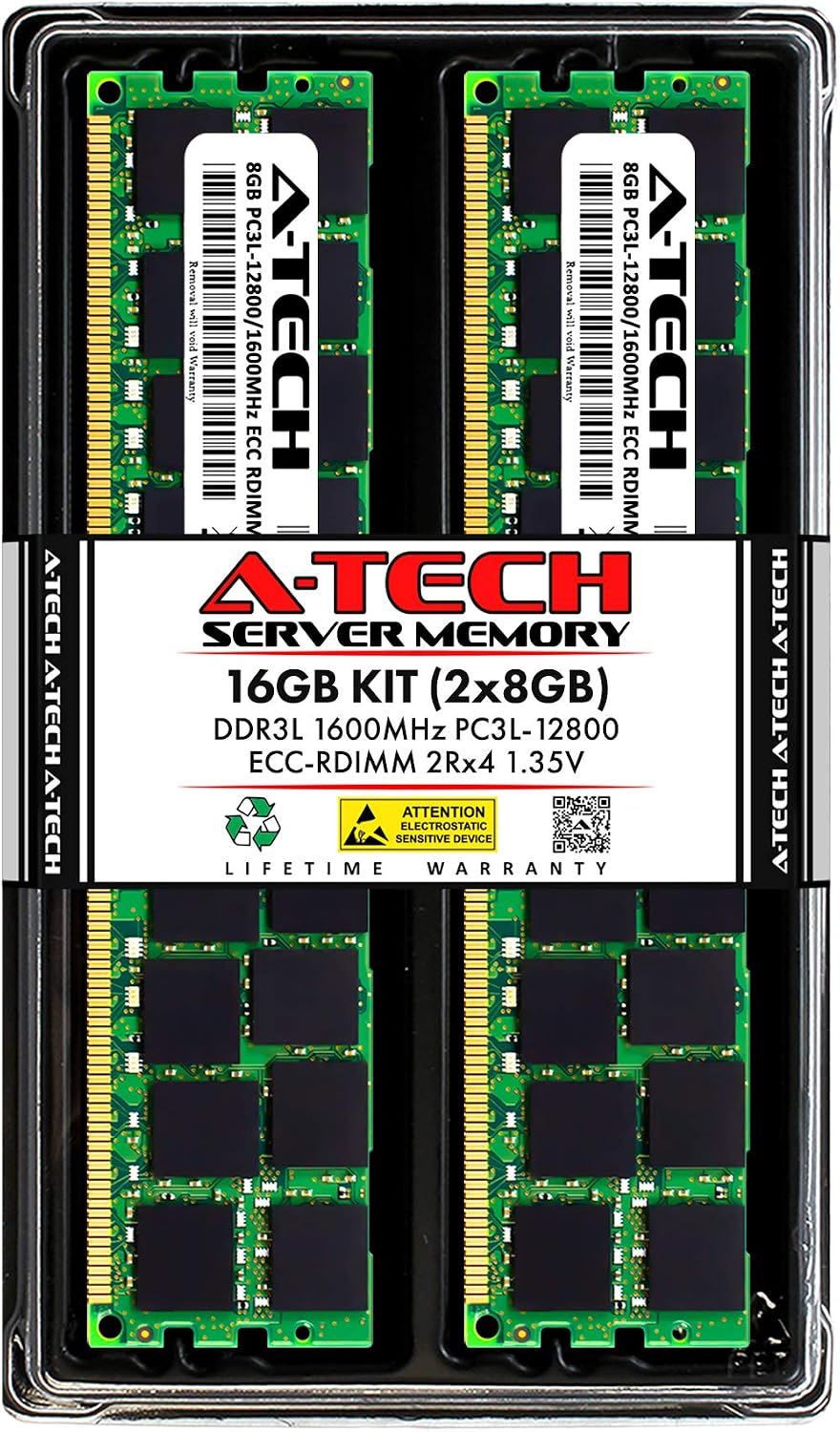 A-Tech 16GB Kit 2x8GB Memory RAM for Dell PowerEdge T320 - DDR3L 1600MHz PC3-12800 ECC Registered RDIMM 2Rx4 1.35V - Server