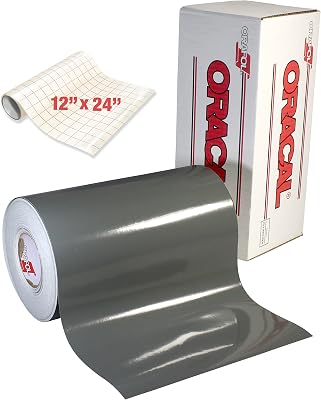 ORACAL 651 Gloss Dark Grey Adhesive Craft Vinyl for Cameo, Cricut & Silhouette Including Roll of Clear Transfer Paper 6ft x 12