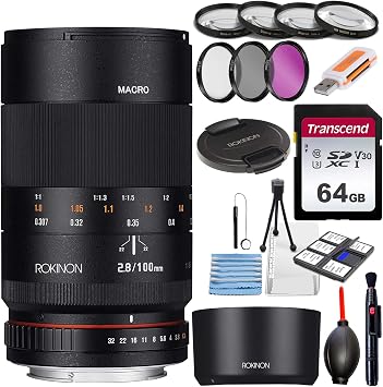 Rokinon 100mm f/2.8 Macro Lens for Fujifilm X Mount Mirroless Camera - with Accessory Bundle