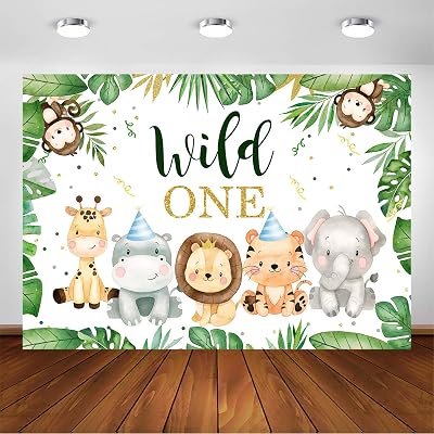 Avezano Wild One Safari 1st Birthday Backdrop for Boys Party Decorations Photography Background Cute Jungle Safari Animals 1st Birthday Party Banner Photoshoot 7x5ft