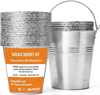 NUPICK 20-Pack Grease Bucket Liner & 1-Pack HDW152 for Traeger, Grease Bucket for Traeger Pro Series 575780, 2234 Series, Ironwood 650885 Grills, Silver