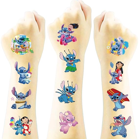 100Sheets Stitch Temporary Tattoos Birthday Themed Party Supplies Decoration Favors Cartoon Cute Sticker for Kids Boys Home Activity Class Prizes Carnival Christmas Rewards