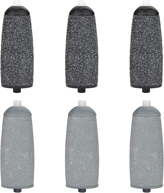 Replacement Heads for Flawless Pedi, Replacement Roller Refills Heads Compatible with Finishing Touch Flawless Pedi Electric Tool File, 6-Pack ( 3 Black Coarse and 3 Gray Fine )