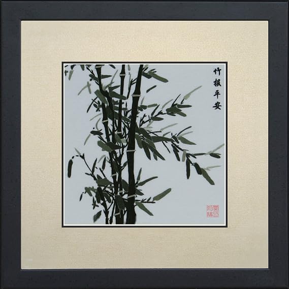 100% Handmade Embroidery Framed Green Bamboos Oriental Wall Hanging Art Asian Decoration Tapestry Artwork Picture Gifts 37083WFB1