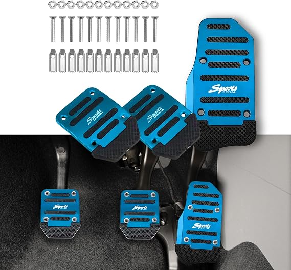 3PCS Car Non-Slip Aluminum Alloy Pedal Pads, Manual Transmission Brake Pedal Covers, Sports Gas Fuel Petrol Clutch Foot Pedals, Anti-rubbing Car Clutch Pedal Kits Suitable for Car SUV ATV (Blue)