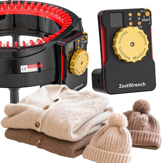 [2025 Upgraded] zestwrench Electric Knitting Machine Adapter for Addi Knitting Machine 46, LCD Panel & Row Counter, Flat/Circular Dual Mode, Variable Speed Motor Accessories for Most Yarns