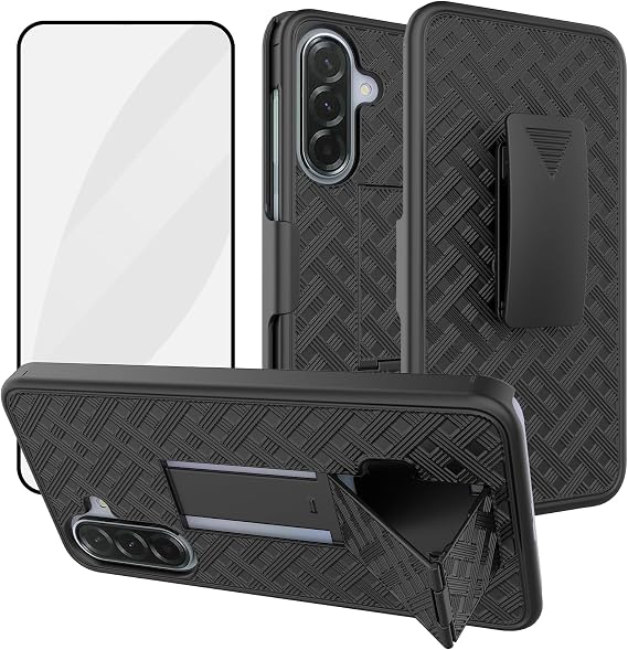 Ailiber for Samsung Galaxy S25 FE Holster Case, Screen Protector-Black | Belt Clip Holder, Swivel Stand, Slim Shell Slide Pouch Full Body Protective, Rugged Shockproof Drop Defense Cell Phone Cover