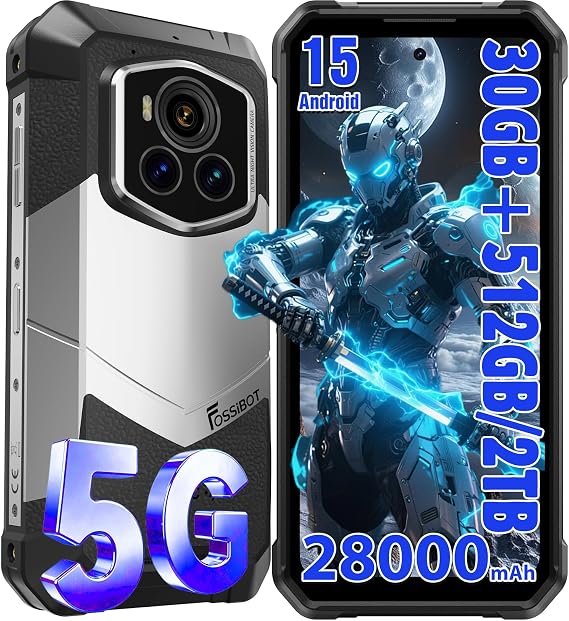FOSSIBOT F107 Pro 5G Rugged Phone Unlocked, 200-megapixel 4K Ultra-high-Definition Camera, 30GB + 512GB Storage Smartphone, 28000mAh Battery Phone, Android 15,6.95" 120Hz Display Waterproof Phones