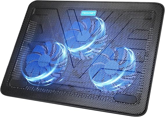 TECKNET Laptop Cooling Pad, Portable Slim Laptop Cooler for 12"-17" Laptops | 60% High-Efficiency Cooling, Whisper-Quiet Design, Dual USB Ports, LED Working Indicator, Alloy Material Mesh