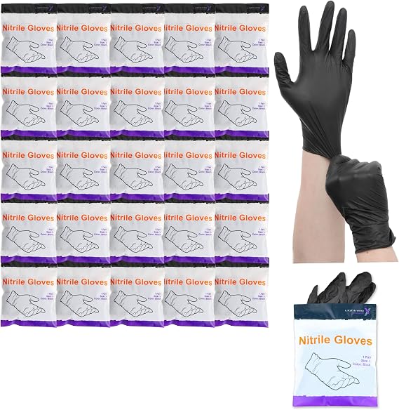 Lightning X Nitrile Exam Glove Pairs | Individually Packed | 50 Gloves | 25 Pairs | Resealable Zip Bag - Large (Fits Most)