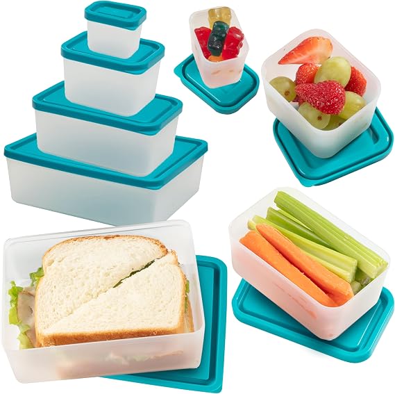 Reusable Lunch Containers - Set of 4 Microwave Safe, Meal Prep Stackable Nesting Containers, Pack Food, Snacks & Sauces in Leak Proof Compartments w/Lids, Easy to Clean, Fits in Bags & Bento Boxes