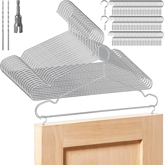 20 Pack Cabinet Door Hangers for Spray Painting & Paint Drying - Complete Kit with 20 Stainless Steel Hangers, 100 Screw-in Cup Hooks, 2 Drill Bits, and 1 Wing Nut Driver Bit, 15.75 Inch