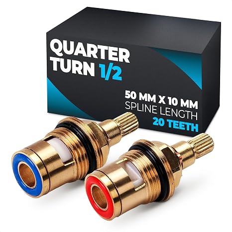 Faucet Cartridge Replacement, 2 Pcs Brass, 1/2" Thread, 20 Teeth | Faucet Valve Replacement Kit; Solid Brass Body, Ceramic Disc Core, O-Ring Seal, Quarter Turn; for Kitchen, Bathroom, Sinks