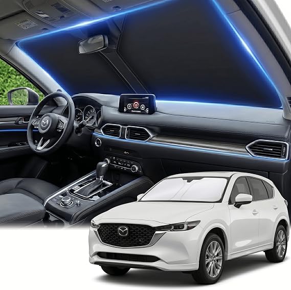 Windshield Sun Shade for Mazda CX5 CX-5 2017-2024 2025 2026 Front Window Shade Custom Fit CX5 Accessories Sport, Touring, Grand Touring,Crossover Sun Visor Foldable Shade Blocks UV Rays Accessories