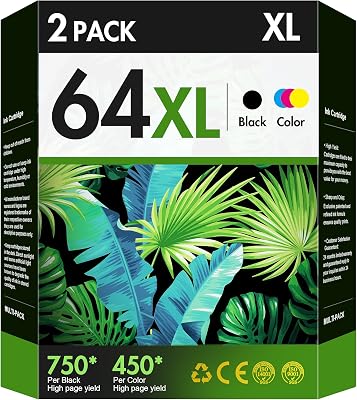 64XL Ink Cartridge Combo Pack Remanufactured Replacement for HP Ink 64 HP64 64XL 64 XL Work for Envy Photo 7858 7855 7155 6255 6252 7120 7158 Envy 7255e 7955e 7958e Tango X Terra PrinterBlack, Color