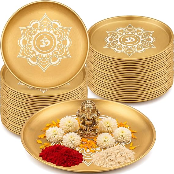 6 Pack 5.5 Inch Pooja Thali, Indian Pooja Return Gifts Plate