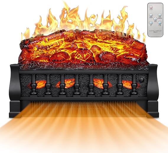 21 Inches Electric Fireplace Insert Log Heater Set, Freestanding Heater with Adjustable Flame Brightness and Flicker Speed, 750w/1500w Heating, Overheat Protection, Remote Control