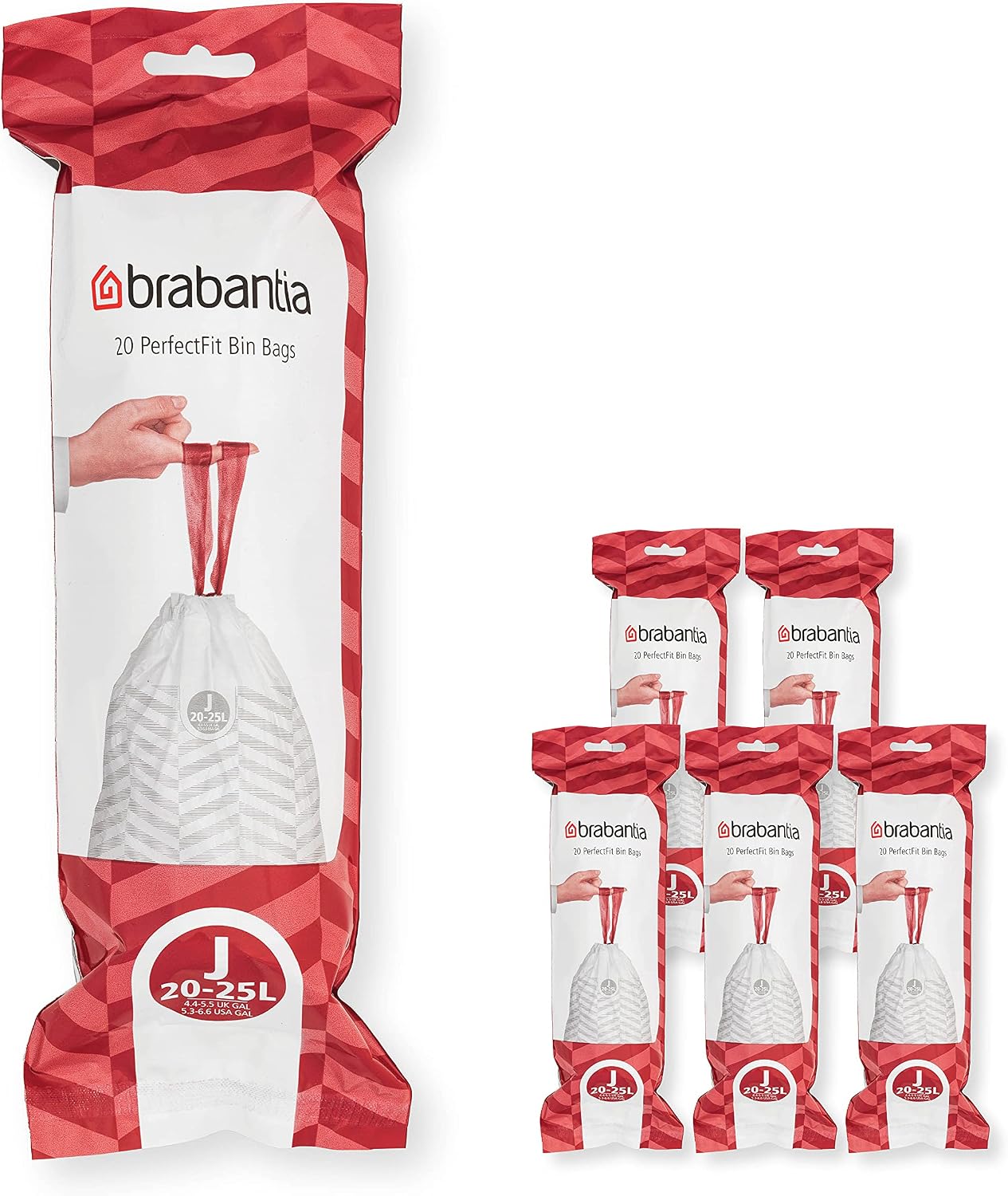 Brabantia PerfectFit Trash Bags Size J5.3-6.6 Gal Thick Plastic Trash Can Liners with Drawstring Handles 120 Bags