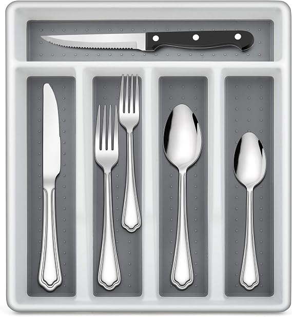 LIANYU 72-Piece Silverware Set with Steak Knives and Organizer Tray, Stainless Steel Cutlery Flatware Set for 12, Tableware Eating Utensils with Scalloped Edge, Dishwasher Safe, Mirror Polished