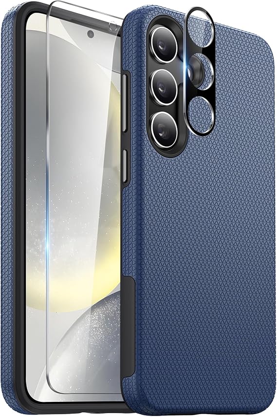 Diaclara Designed for Samsung Galaxy S24 Case 6.2 Inch, Tempered Glass Screen Protector + Camera Protector Shockproof Protective Phone Case - Deep Blue