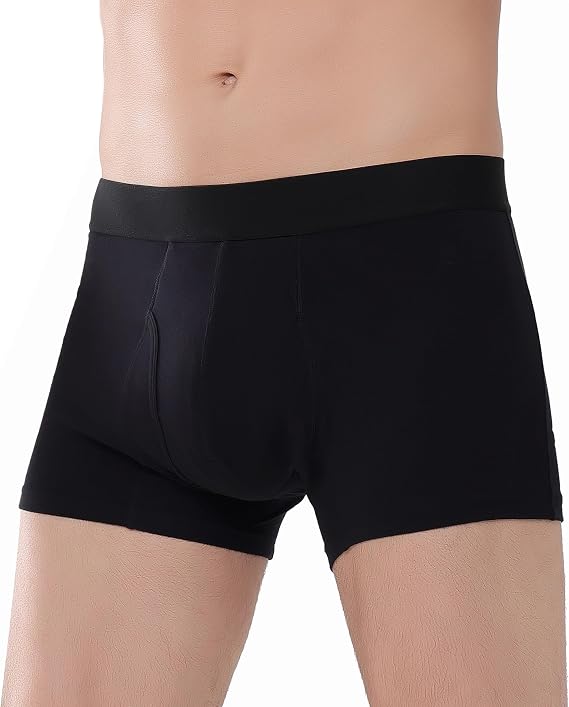 AIRCUTE Men Urine Incontinence Underwear Fly Front Opening Absorbent Leak Proof Boxer Briefs for Leakage Dribbles (2X-Large, Black)