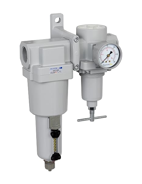 PneumaticPlus SAU620T-N10G-MEP High Flow Air Filter Regulator Combo 1" NPT -T-Handle, Manual Drain, Metal Bowl
