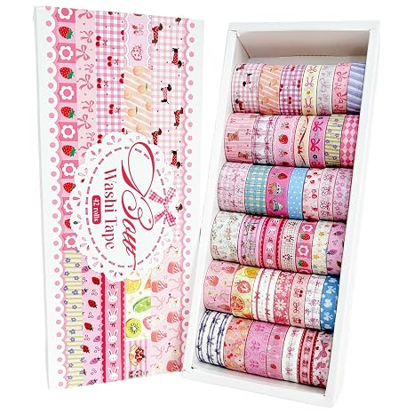 42 Rolls Bow Aesthetic Washi Tape Set with 10 Organizer Cards, Cute Pink Decorative Masking Tape for Journaling, Scrapbooking, Planners, Junk Journal, Gift Wrapping, DIY Crafts and Stationery Supplies